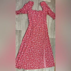 Francesca's Collections Red Floral Long Sleeve Dress